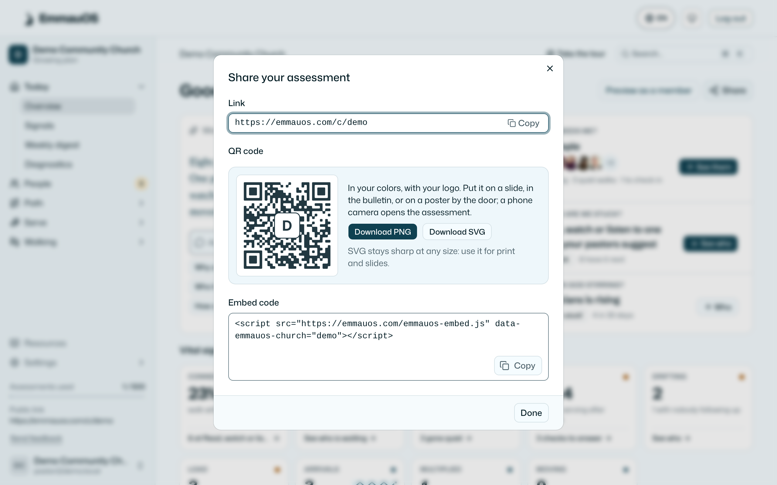 Embed anywhere: the hosted link, the website snippet, and your own subdomain.